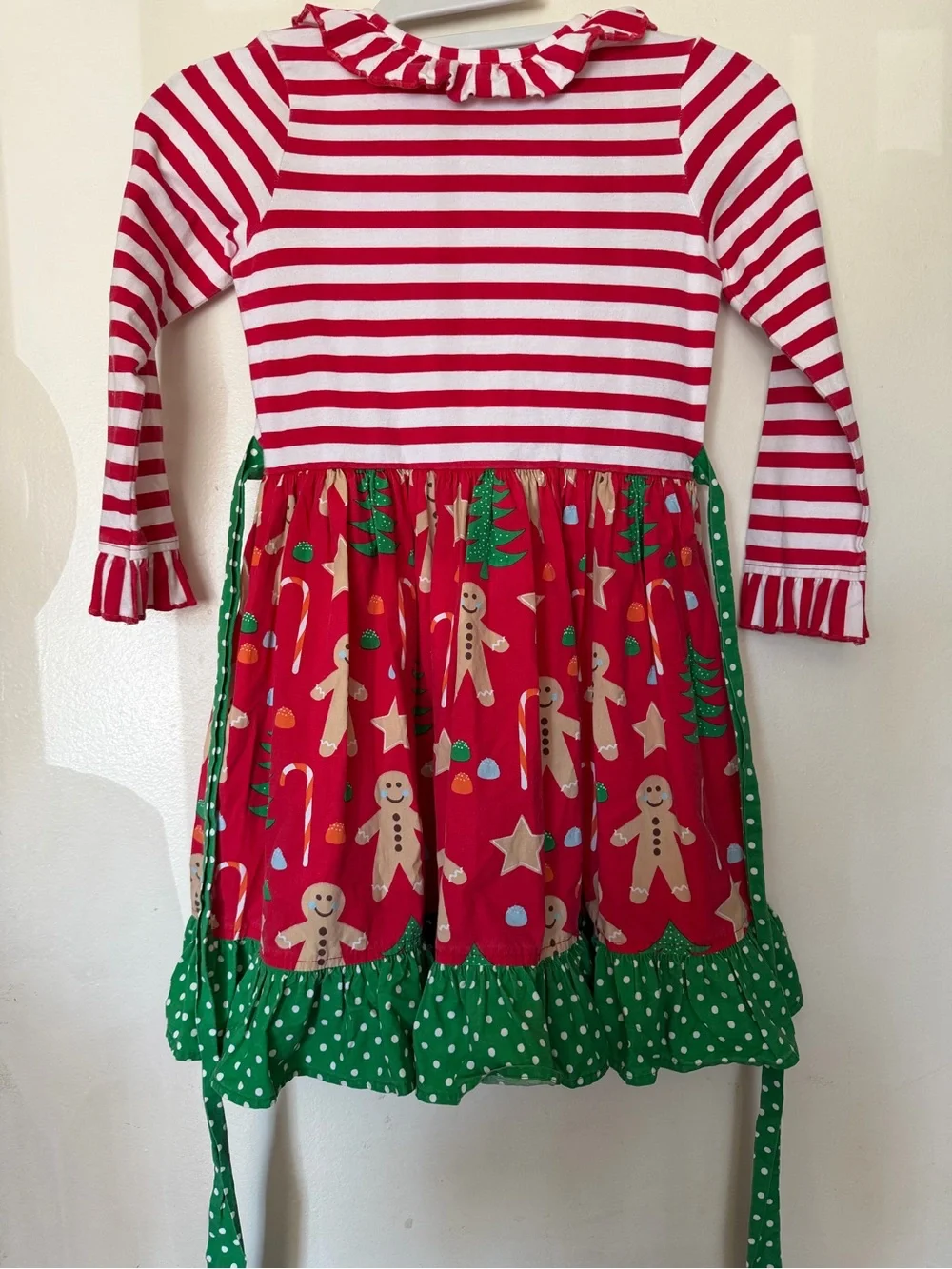 Eleanor Rose Christmas Gingerbread Dress Girls Size 6/7 Red Green Holiday Ruffle